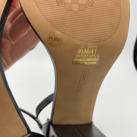 NEW Vince Camuto Black Leather Beah Heeled Sandals - Picture 6 of 7